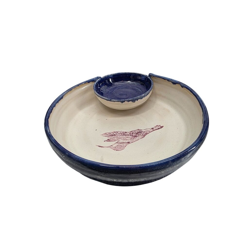 Hummingbird Ceramic Serving Bowl With‎ Built-In Dip Cup by Cindy Gilbride